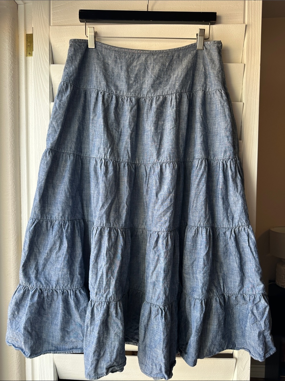Ralph Lauren Denim Blue Jean Tier Cottagecore Vintage Skirt 8 Medium